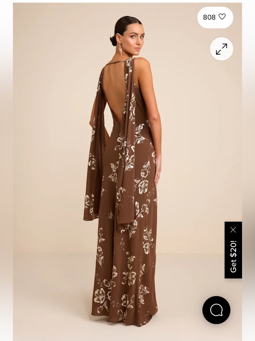 Lulus Sidonia Brown And Gold Floral Cowl Sash Maxi Dress - Size S - Picture 4 of 4